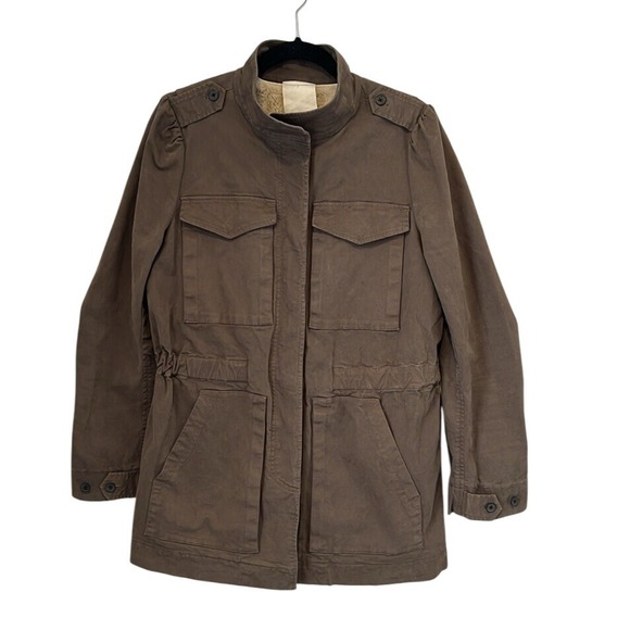 La Vie Rebecca Taylor Womens Military‎ Jacket Faux Fur Lined Removable Lining LG - Picture 1 of 16